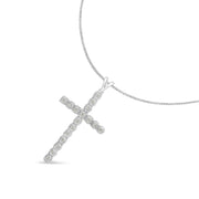 .925 Sterling Silver 1/4 Cttw Diamond Miracle Set Cross Unisex Pendant Necklace 18" (I-J Color, I3 Clarity)
