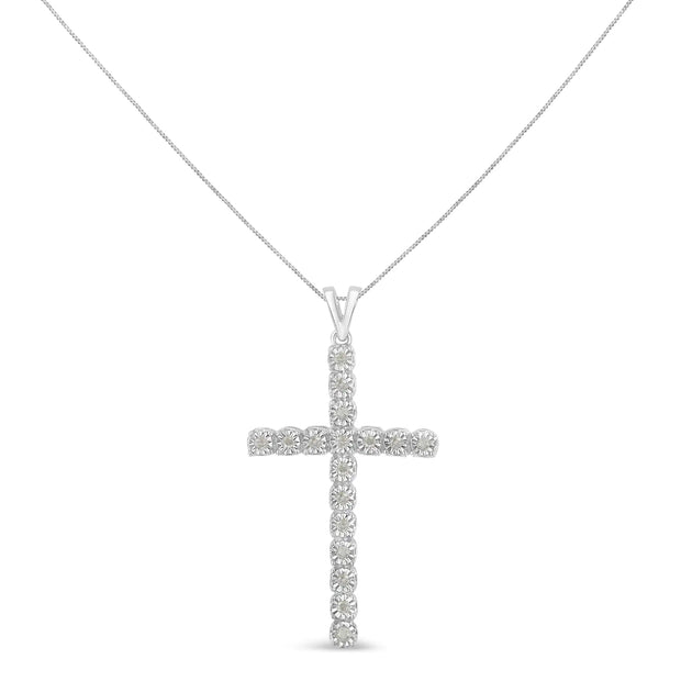 .925 Sterling Silver 1/4 Cttw Diamond Miracle Set Cross Unisex Pendant Necklace 18" (I-J Color, I3 Clarity)
